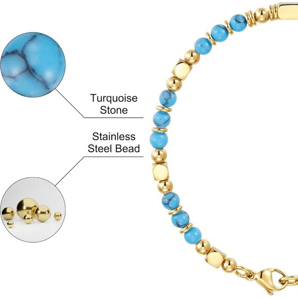 Gold & Blue Boho Beaded Bracelets for Women Trendy Jewelry Gifts for Lover, Mom - Picture 5 of 7